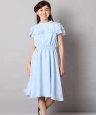 KQEAD02089 a.v.v KIDS(アー・ヴェ・ヴェ) [100-160]レース切り替えフリルワンピース ネイビー