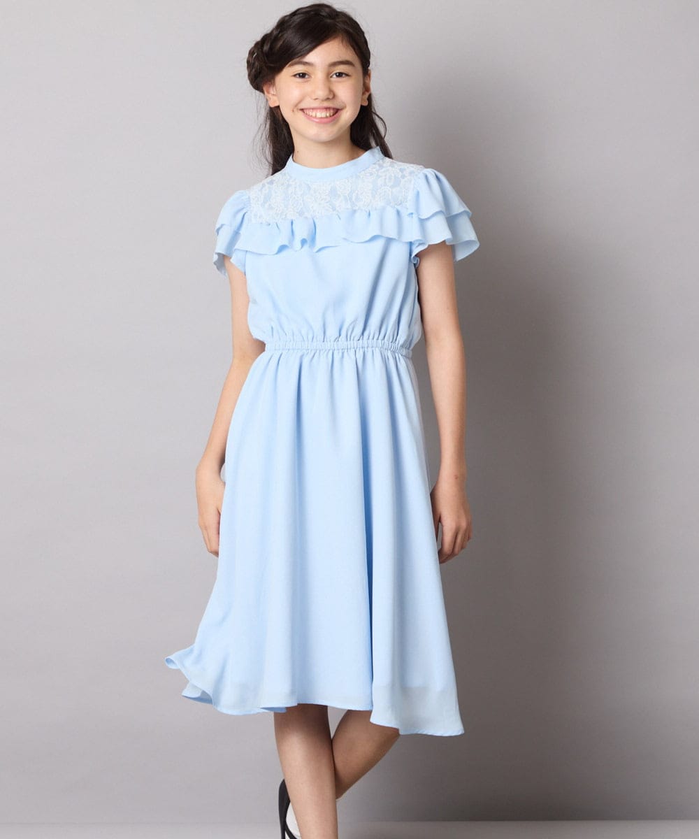 KQEAD02089 a.v.v KIDS(アー・ヴェ・ヴェ) [100-160]レース切り替えフリルワンピース ネイビー