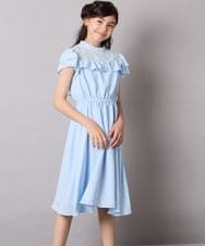 KQEAD02089 a.v.v KIDS(アー・ヴェ・ヴェ) [100-160]レース切り替えフリルワンピース ネイビー