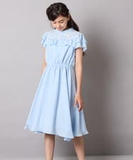 KQEAD02089 a.v.v KIDS(アー・ヴェ・ヴェ) [100-160]レース切り替えフリルワンピース ネイビー