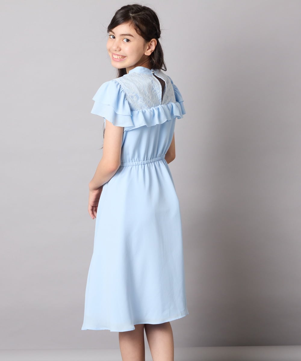 KQEAD02089 a.v.v KIDS(アー・ヴェ・ヴェ) [100-160]レース切り替えフリルワンピース ネイビー