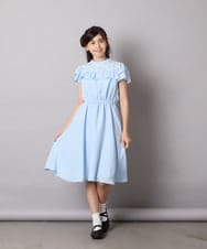 KQEAD02089 a.v.v KIDS(アー・ヴェ・ヴェ) [100-160]レース切り替えフリルワンピース ネイビー