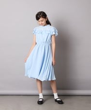 KQEAD02089 a.v.v KIDS(アー・ヴェ・ヴェ) [100-160]レース切り替えフリルワンピース ネイビー
