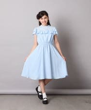 KQEAD02089 a.v.v KIDS(アー・ヴェ・ヴェ) [100-160]レース切り替えフリルワンピース ネイビー