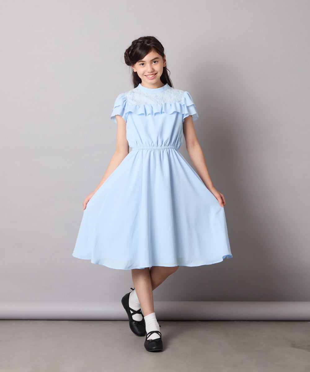 KQEAD02089 a.v.v KIDS(アー・ヴェ・ヴェ) [100-160]レース切り替えフリルワンピース ネイビー