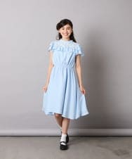 KQEAD02089 a.v.v KIDS(アー・ヴェ・ヴェ) [100-160]レース切り替えフリルワンピース ネイビー