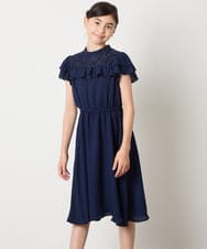 KQEAD02089 a.v.v KIDS(アー・ヴェ・ヴェ) [100-160]レース切り替えフリルワンピース ネイビー