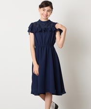 KQEAD02089 a.v.v KIDS(アー・ヴェ・ヴェ) [100-160]レース切り替えフリルワンピース ネイビー