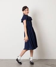 KQEAD02089 a.v.v KIDS(アー・ヴェ・ヴェ) [100-160]レース切り替えフリルワンピース ネイビー