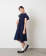 KQEAD02089 a.v.v KIDS(アー・ヴェ・ヴェ) [100-160]レース切り替えフリルワンピース ネイビー