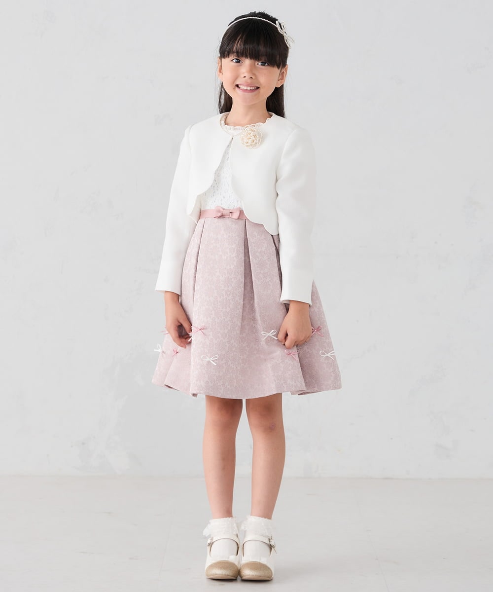 KQECD01129 a.v.v KIDS(アー・ヴェ・ヴェ) [110-130]【セレモニー/オケージョン/結婚式】フラワージャガードフィット＆フレアワンピース ピンク