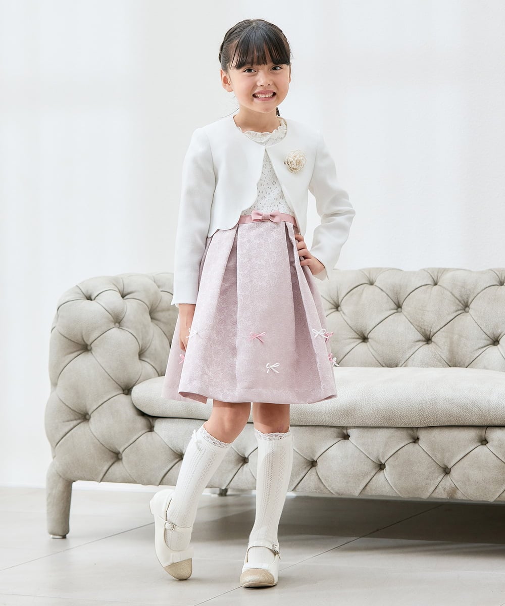 KQECD01129 a.v.v KIDS(アー・ヴェ・ヴェ) [110-130]【セレモニー/オケージョン/結婚式】フラワージャガードフィット＆フレアワンピース ピンク