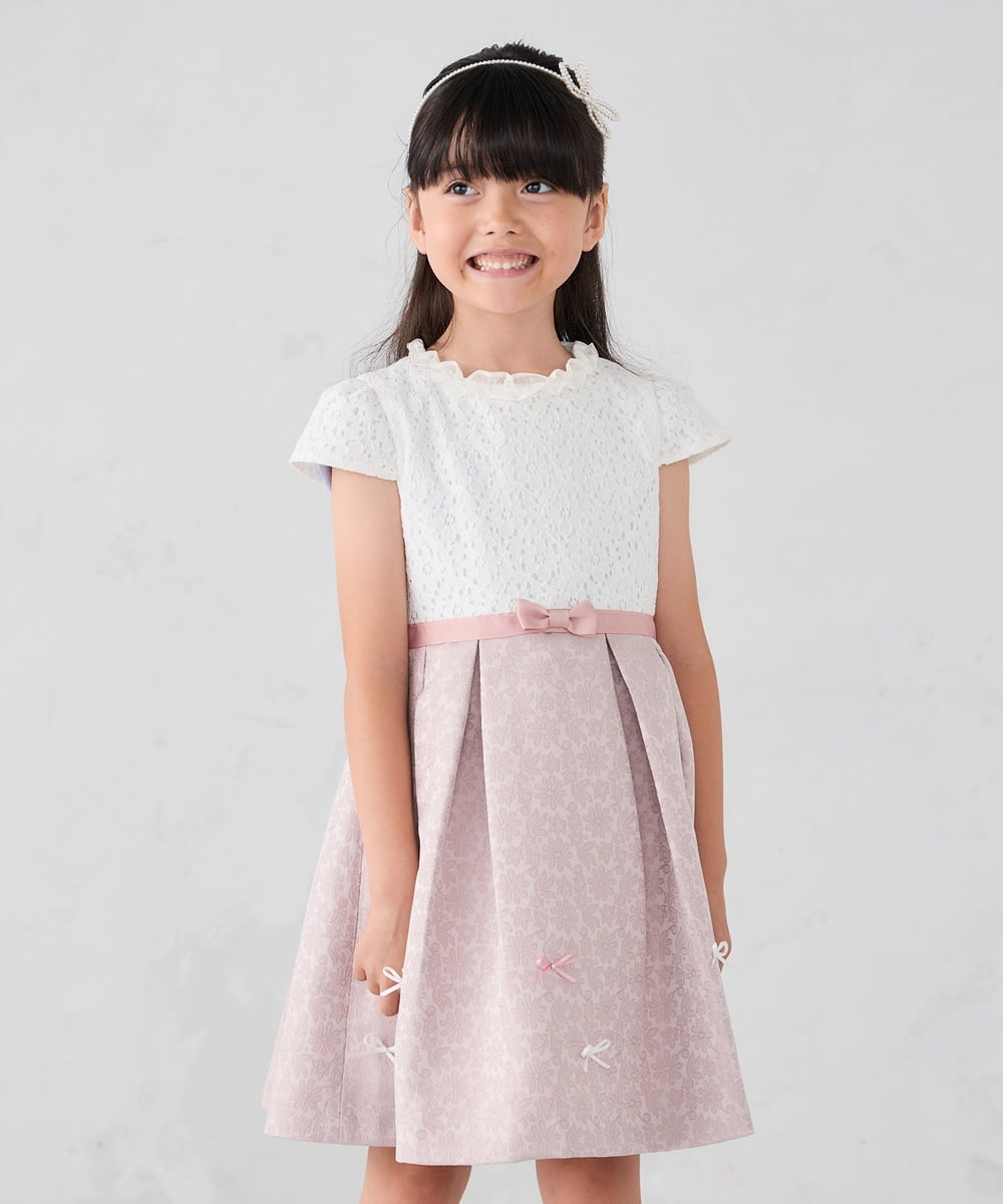 KQECD01129 a.v.v KIDS(アー・ヴェ・ヴェ) [110-130]【セレモニー/オケージョン/結婚式】フラワージャガードフィット＆フレアワンピース ピンク