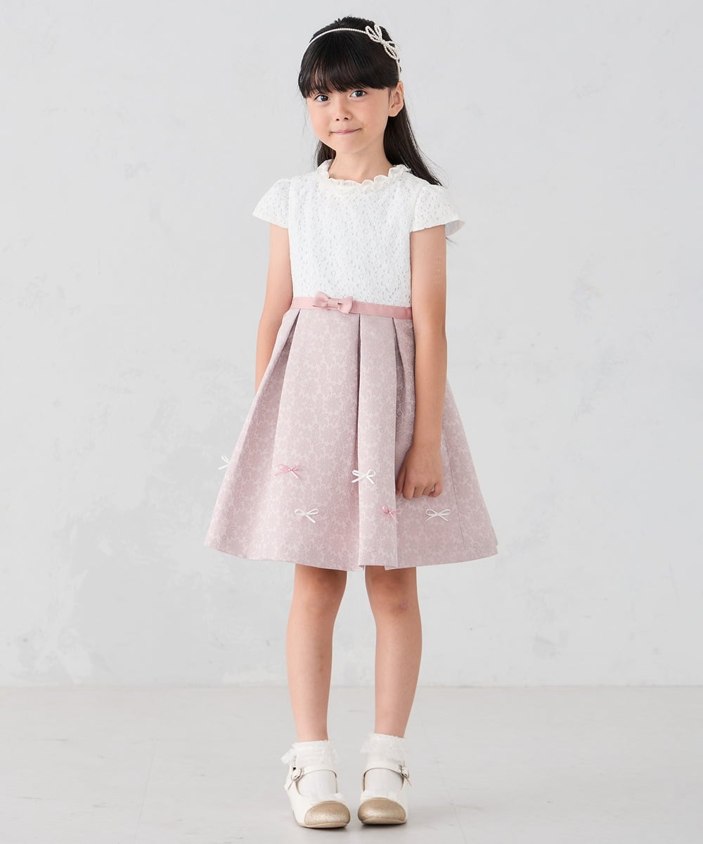 KQECD01129 a.v.v KIDS(アー・ヴェ・ヴェ) [110-130]【セレモニー/オケージョン/結婚式】フラワージャガードフィット＆フレアワンピース ピンク