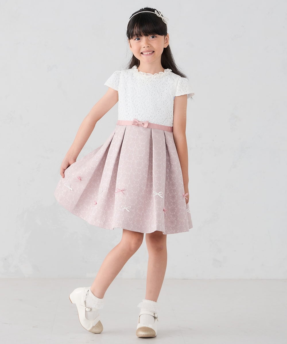KQECD01129 a.v.v KIDS(アー・ヴェ・ヴェ) [110-130]【セレモニー/オケージョン/結婚式】フラワージャガードフィット＆フレアワンピース ピンク