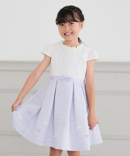 KQECD01129 a.v.v KIDS [110-130]【セレモニー/オケージョン/結婚式】フラワージャガードフィット＆フレアワンピース