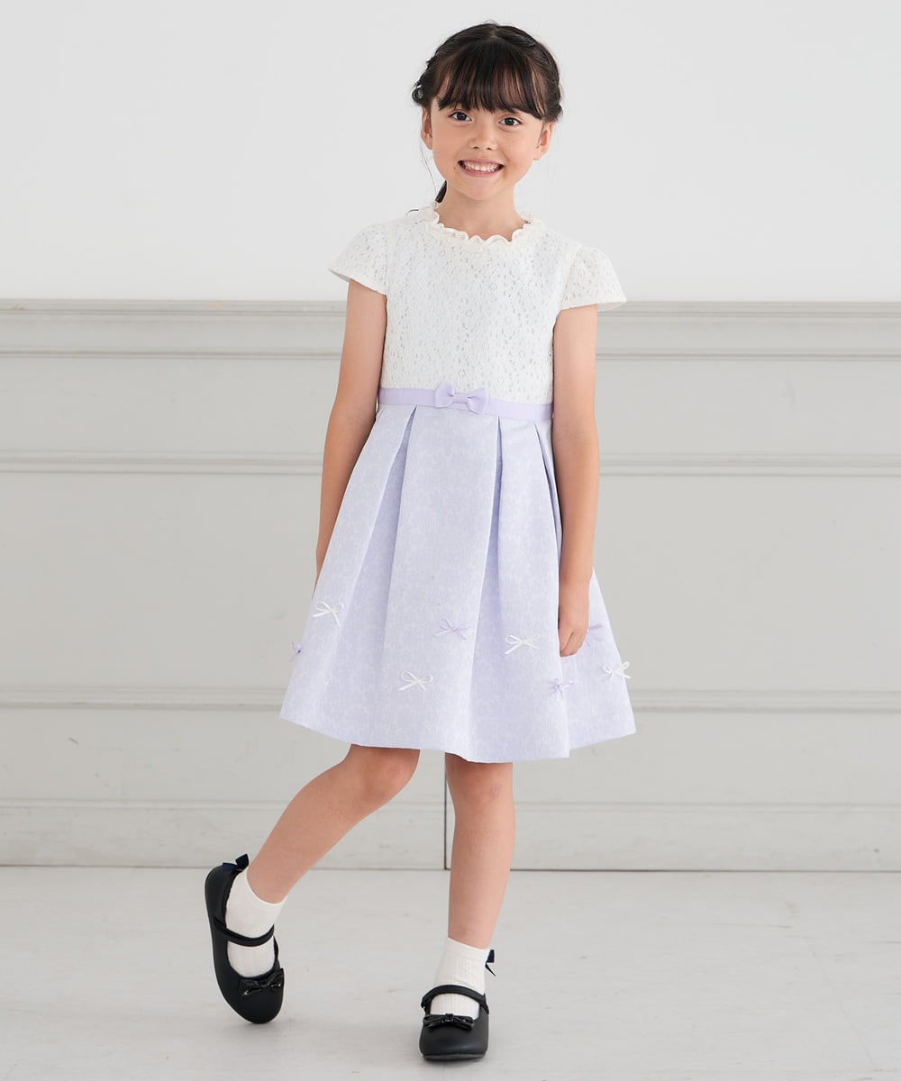KQECD01129 a.v.v KIDS(アー・ヴェ・ヴェ) [110-130]【セレモニー/オケージョン/結婚式】フラワージャガードフィット＆フレアワンピース ラベンダー