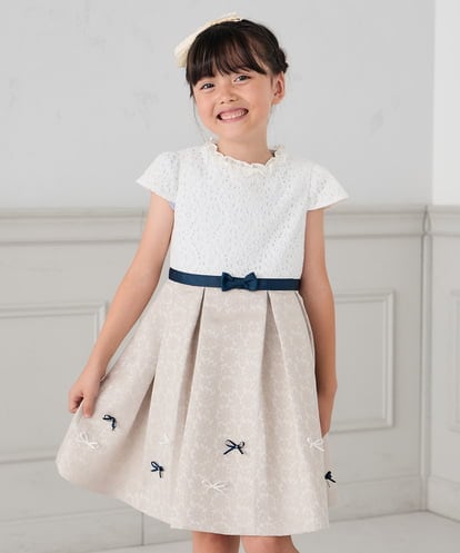 KQECD01129 a.v.v KIDS [110-130]【セレモニー/オケージョン/結婚式】フラワージャガードフィット＆フレアワンピース