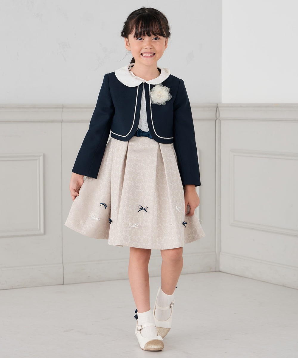 KQECD01129 a.v.v KIDS(アー・ヴェ・ヴェ) [110-130]【セレモニー/オケージョン/結婚式】フラワージャガードフィット＆フレアワンピース ベージュ
