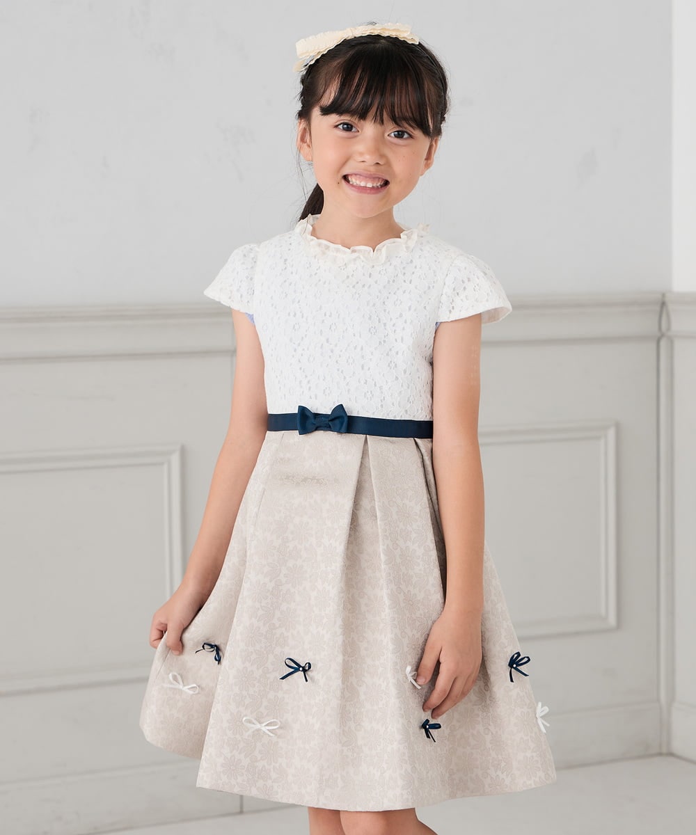 KQECD01129 a.v.v KIDS(アー・ヴェ・ヴェ) [110-130]【セレモニー/オケージョン/結婚式】フラワージャガードフィット＆フレアワンピース ベージュ