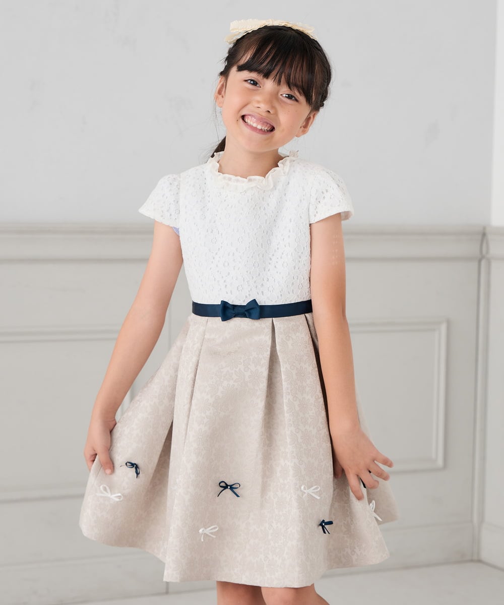 KQECD01129 a.v.v KIDS(アー・ヴェ・ヴェ) [110-130]【セレモニー/オケージョン/結婚式】フラワージャガードフィット＆フレアワンピース ベージュ