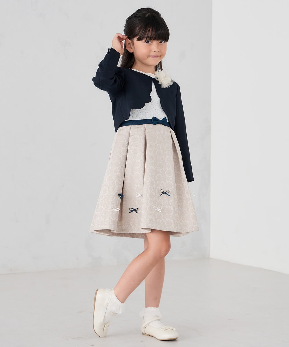 KQECD01129 a.v.v KIDS(アー・ヴェ・ヴェ) [110-130]【セレモニー/オケージョン/結婚式】フラワージャガードフィット＆フレアワンピース ベージュ
