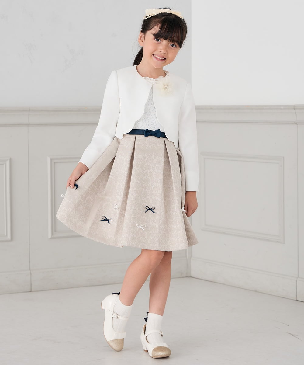 KQECD01129 a.v.v KIDS(アー・ヴェ・ヴェ) [110-130]【セレモニー/オケージョン/結婚式】フラワージャガードフィット＆フレアワンピース ベージュ