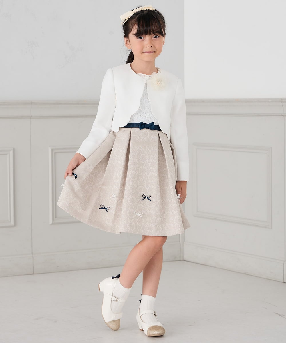 KQECD01129 a.v.v KIDS(アー・ヴェ・ヴェ) [110-130]【セレモニー/オケージョン/結婚式】フラワージャガードフィット＆フレアワンピース ベージュ