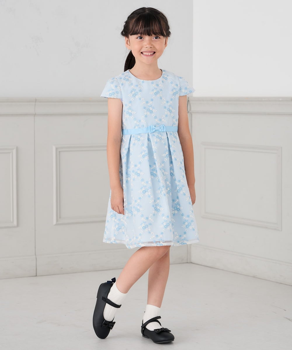 KQECD02129 a.v.v KIDS(アー・ヴェ・ヴェ) [110-130]【セレモニー/オケージョン/結婚式】フラワー刺繍セレモニーワンピース ライトブルー