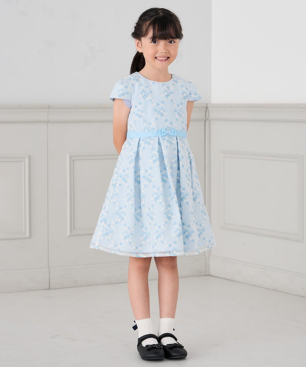 KQECD02129 a.v.v KIDS(アー・ヴェ・ヴェ) [110-130]【セレモニー/オケージョン/結婚式】フラワー刺繍セレモニーワンピース ライトブルー