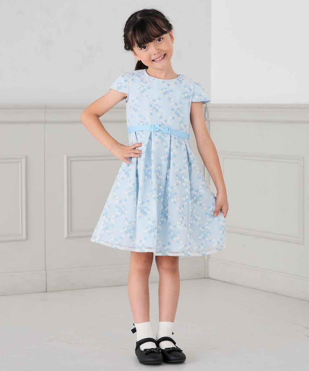 KQECD02129 a.v.v KIDS(アー・ヴェ・ヴェ) [110-130]【セレモニー/オケージョン/結婚式】フラワー刺繍セレモニーワンピース ライトブルー