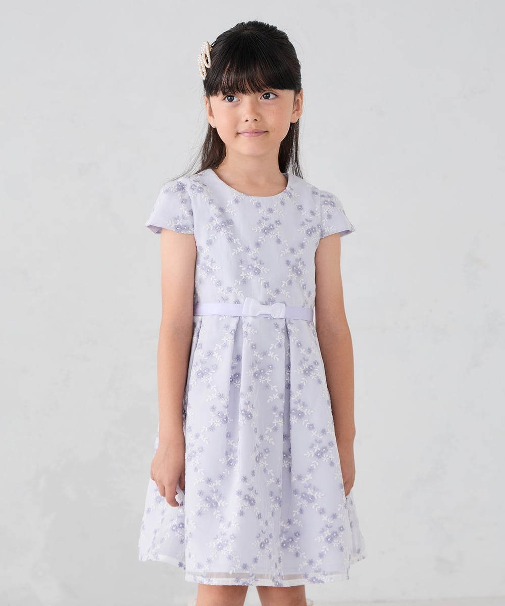 KQECD02129 a.v.v KIDS(アー・ヴェ・ヴェ) [110-130]【セレモニー/オケージョン/結婚式】フラワー刺繍セレモニーワンピース ラベンダー