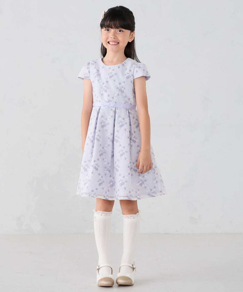 KQECD02129 a.v.v KIDS(アー・ヴェ・ヴェ) [110-130]【セレモニー/オケージョン/結婚式】フラワー刺繍セレモニーワンピース ラベンダー