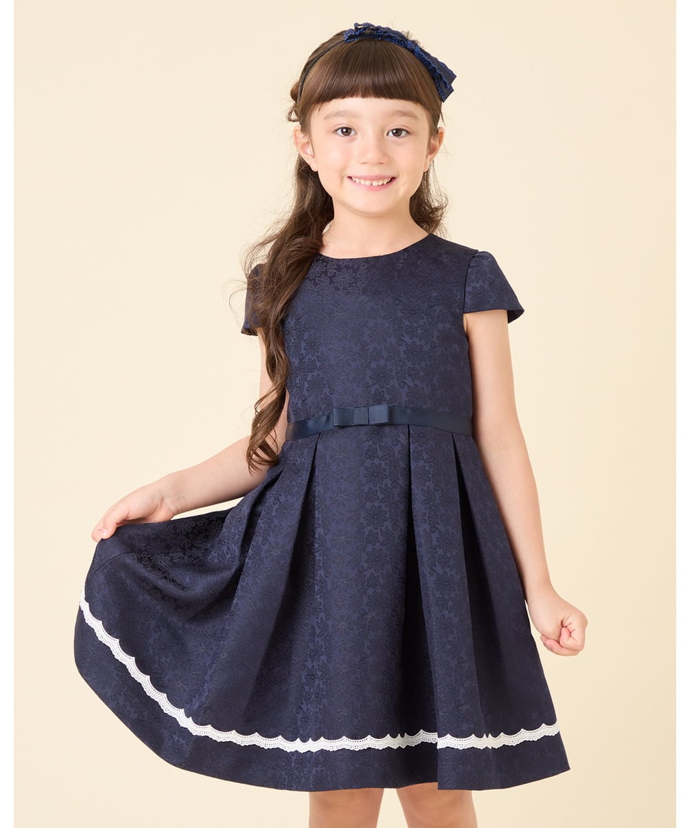 KQECG01099 a.v.v KIDS(アー・ヴェ・ヴェ) [120-130]セレモニーフラワージャカードワンピ ネイビー