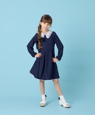KQECG04079 a.v.v KIDS(アー・ヴェ・ヴェ) [120-130]セレモニーレース襟Aラインワンピ ネイビー