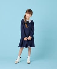 KQECG04079 a.v.v KIDS(アー・ヴェ・ヴェ) [120-130]セレモニーレース襟Aラインワンピ ネイビー