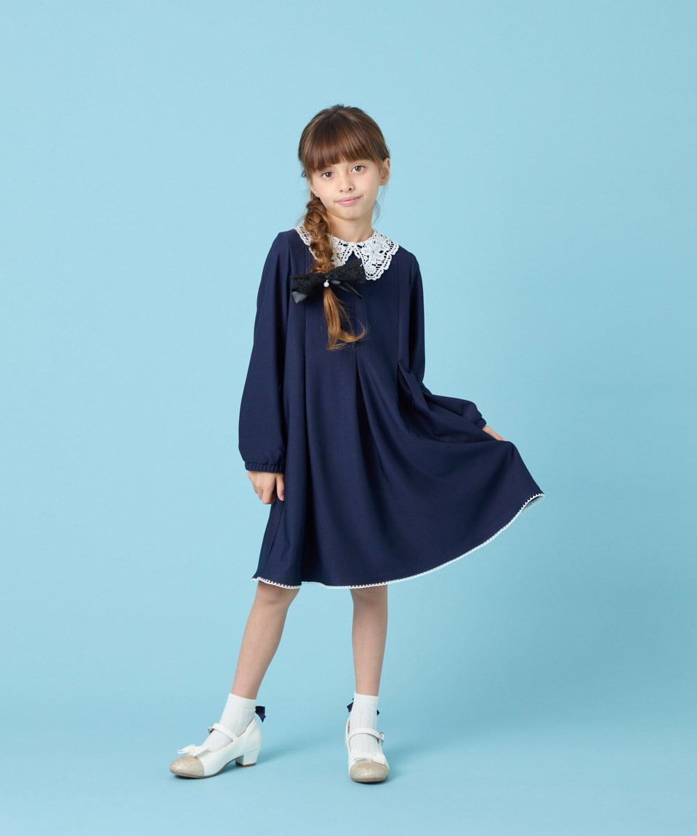 KQECG04079 a.v.v KIDS(アー・ヴェ・ヴェ) [120-130]セレモニーレース襟Aラインワンピ ネイビー