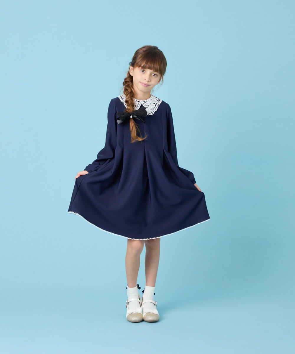 KQECG04079 a.v.v KIDS(アー・ヴェ・ヴェ) [120-130]セレモニーレース襟Aラインワンピ ネイビー