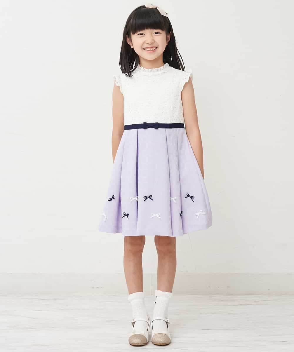 KQECP01099 a.v.v KIDS(アー・ヴェ・ヴェ) [110-130]【人気No.1】レースジャガードフィット＆フレアワンピース ラベンダー