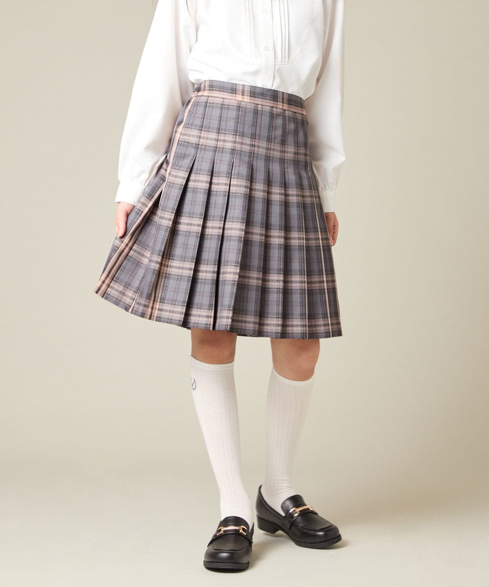 KQHBD01059 a.v.v KIDS(アー・ヴェ・ヴェ) [150-160]【卒服】ラメチェックプリーツスカート ダークグレー