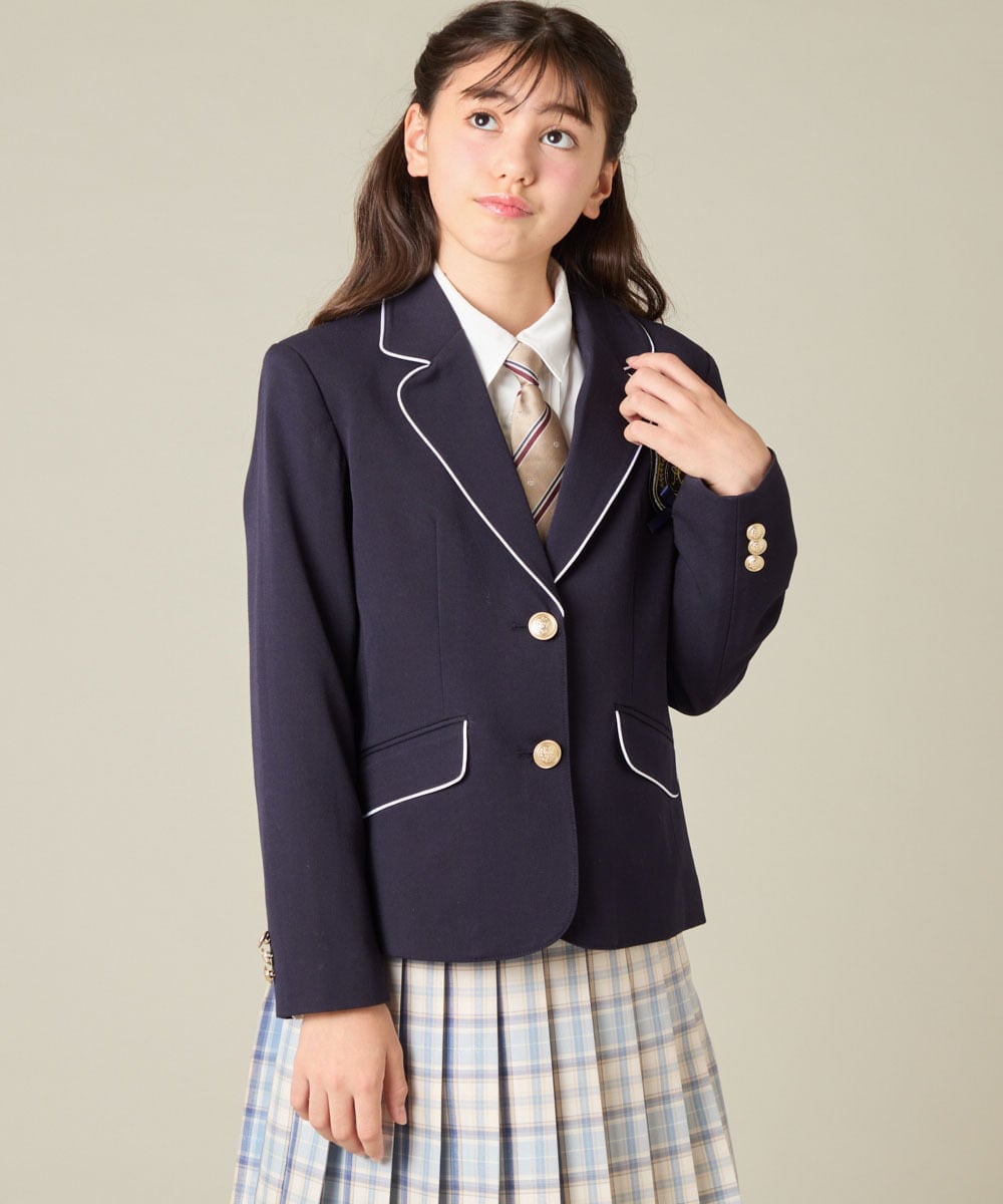 KQJBD01099 a.v.v KIDS(アー・ヴェ・ヴェ) [150-160]【卒服】【エンブレム付き】パイピングテーラードジャケット ネイビー