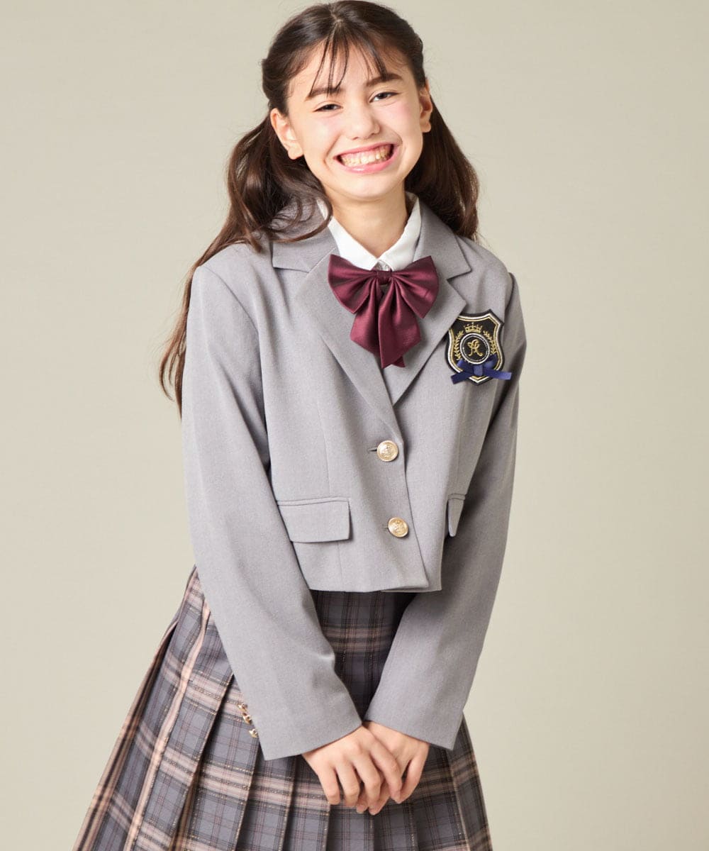 KQJBD02099 a.v.v KIDS(アー・ヴェ・ヴェ) [150-160]【2026 卒服】【エンブレム付き】ショートテーラードジャケット グレー