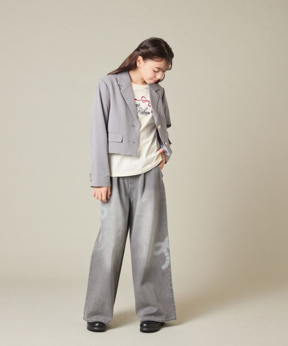 KQJBD02099 a.v.v KIDS(アー・ヴェ・ヴェ) [150-160]【卒服】【エンブレム付き】ショートテーラードジャケット グレー