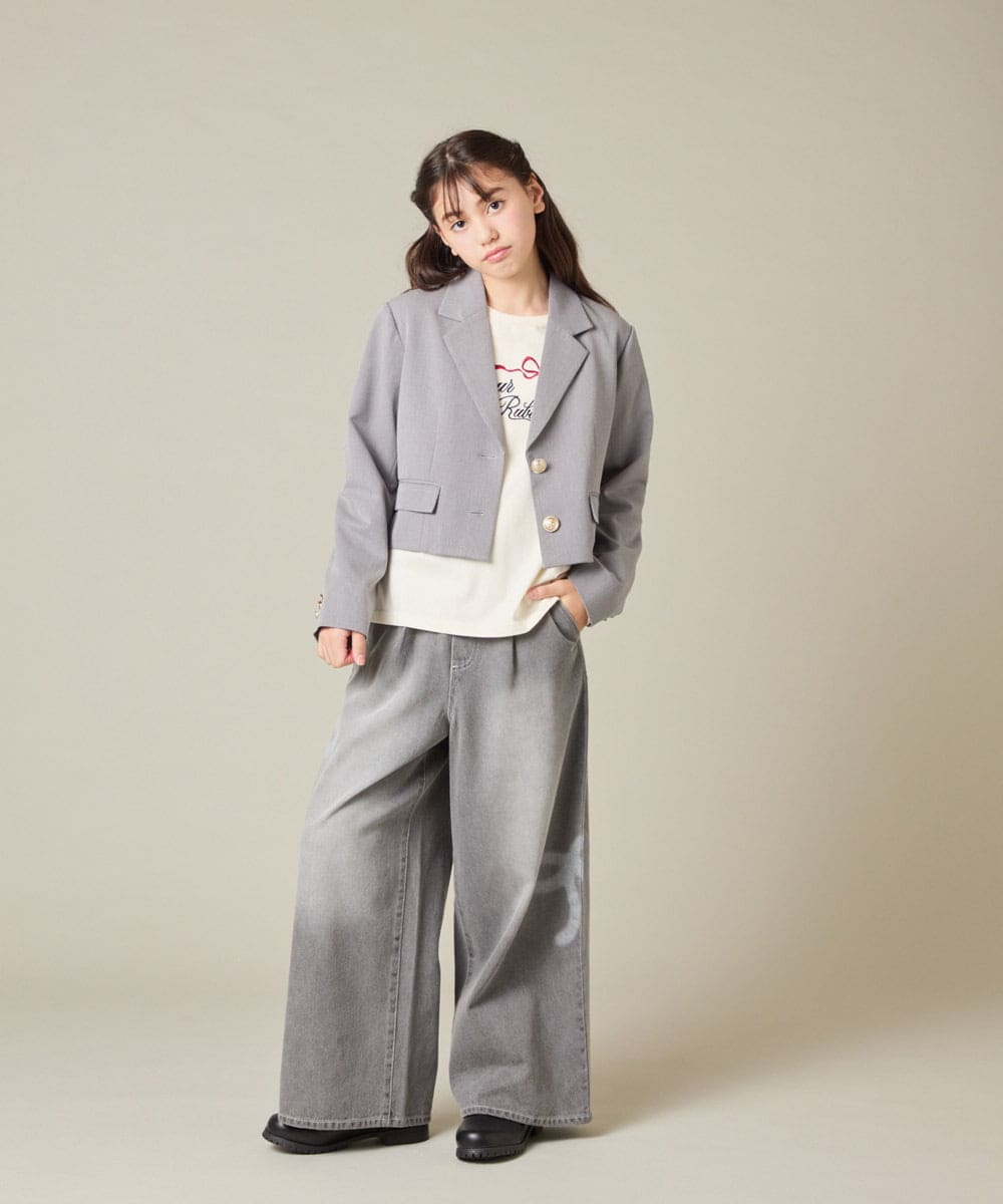 KQJBD02099 a.v.v KIDS(アー・ヴェ・ヴェ) [150-160]【卒服】【エンブレム付き】ショートテーラードジャケット グレー