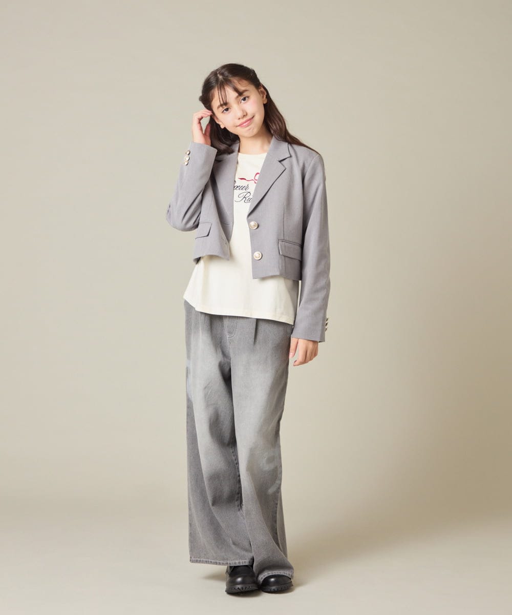 KQJBD02099 a.v.v KIDS(アー・ヴェ・ヴェ) [150-160]【卒服】【エンブレム付き】ショートテーラードジャケット グレー