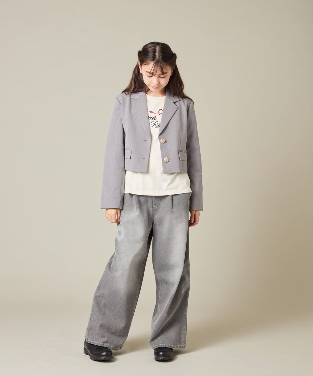 KQJBD02099 a.v.v KIDS(アー・ヴェ・ヴェ) [150-160]【卒服】【エンブレム付き】ショートテーラードジャケット グレー