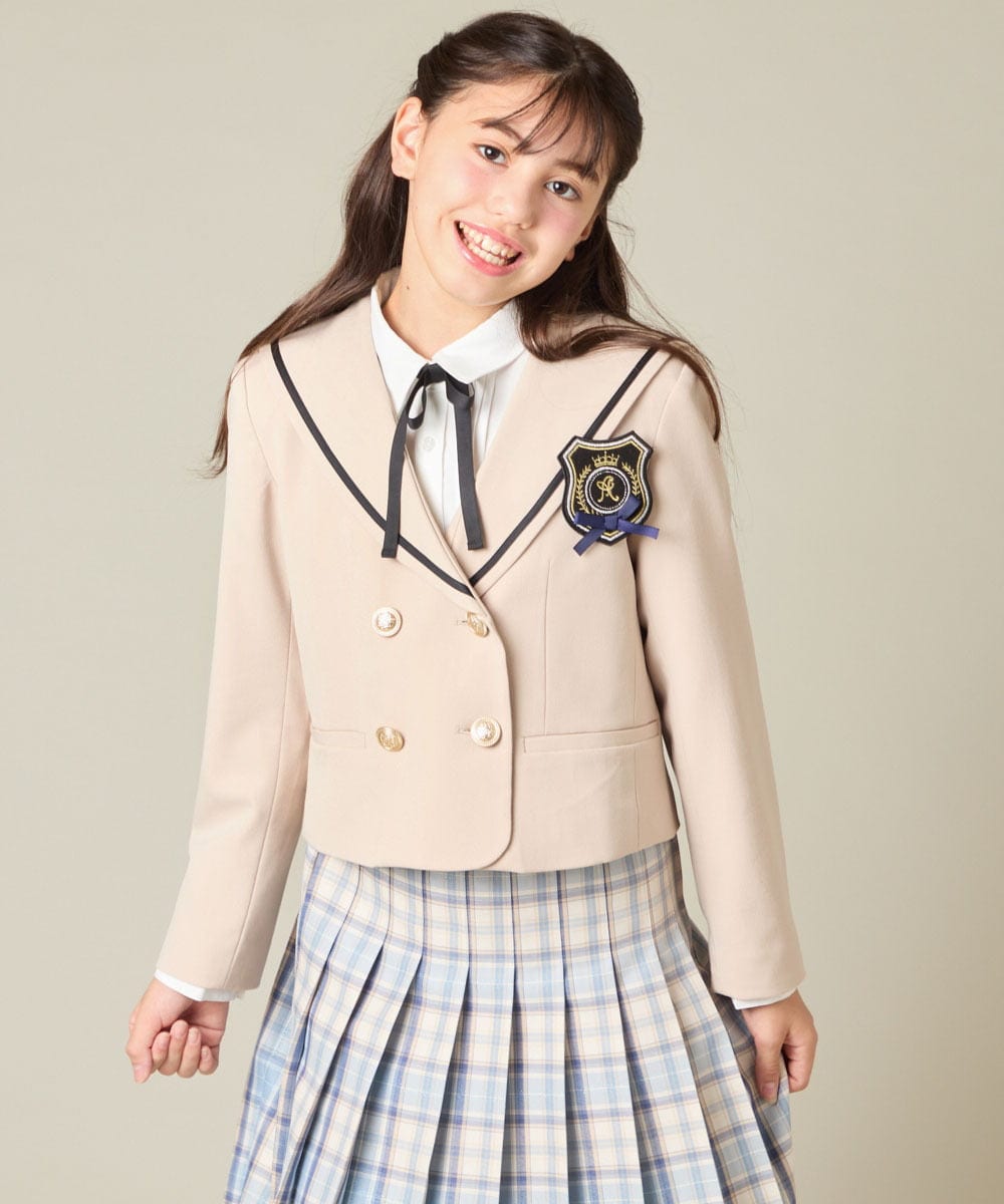 KQJBD04099 a.v.v KIDS(アー・ヴェ・ヴェ) [150-160]【卒服】【エンブレム付き】配色セーラーカラージャケット ベージュ