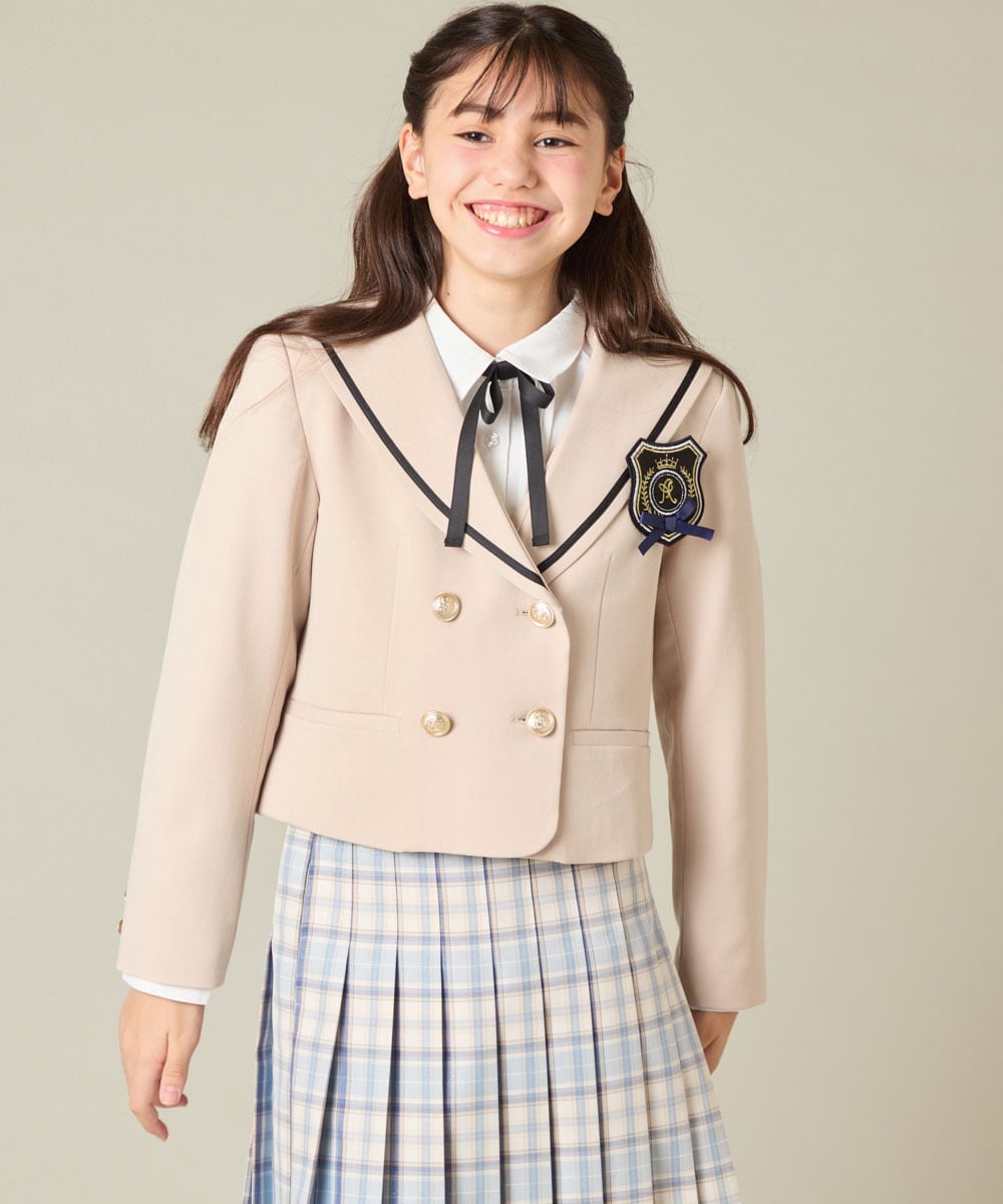 KQJBD04099 a.v.v KIDS(アー・ヴェ・ヴェ) [150-160]【卒服】【エンブレム付き】配色セーラーカラージャケット ベージュ