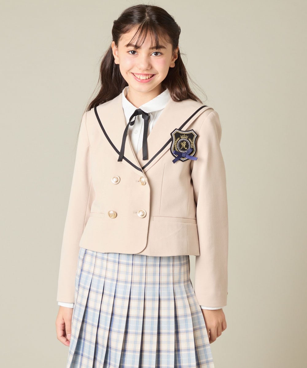 KQJBD04099 a.v.v KIDS(アー・ヴェ・ヴェ) [150-160]【卒服】【エンブレム付き】配色セーラーカラージャケット ベージュ