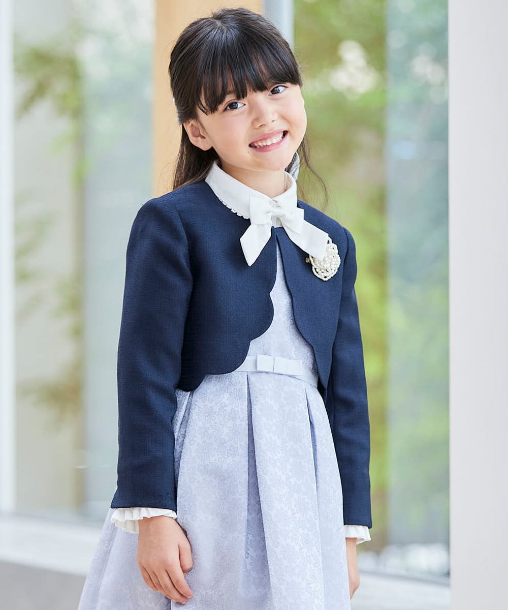 KQJCD01089 a.v.v KIDS(アー・ヴェ・ヴェ) [110-130]【セレモニー/オケージョン/結婚式】スカラップツイードセレモニーボレロ ネイビー
